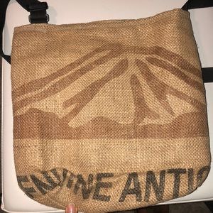 Handmade crossbody made from vintage coffee sacks